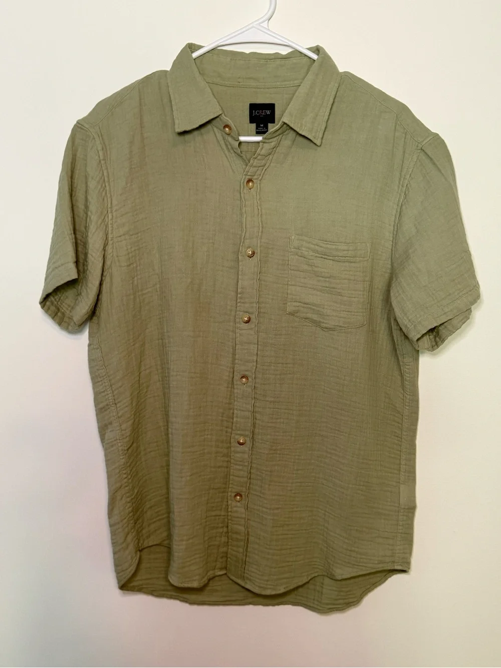 J. Crew Men's Olive Green Short-Sleeve Button-Down Shirt